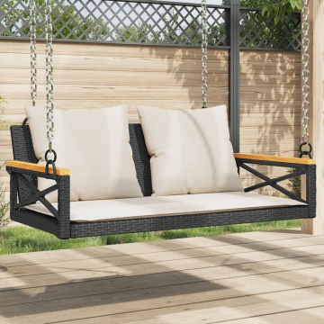 Bancă de balansoar cu perne, negru, 109x62x40 cm, poliratan - Img 1