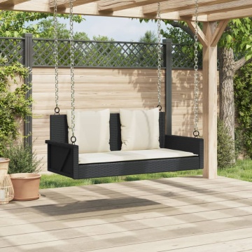 Bancă de balansoar cu perne, negru, 119x56x48 cm, poliratan - Img 3