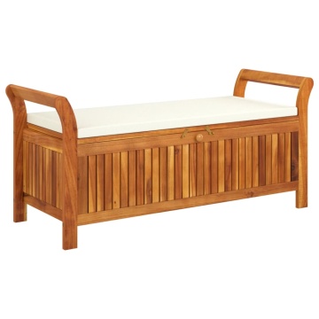 Bancă de depozitare cu pernă, 126 cm, lemn masiv de acacia - Img 2