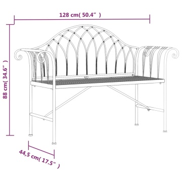 Bancă de grădină cu 2 locuri, negru, 128 cm, oțel - Img 4