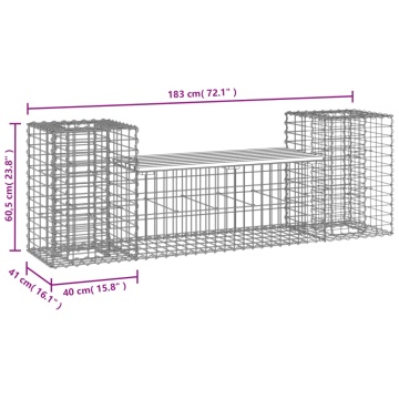 Bancă de grădină cu gabion, 183x41x60,5 cm, lemn masiv pin - Img 7