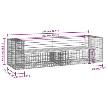 Bancă de grădină cu gabion, 244x71x65,5 cm, lemn masiv de pin - Img 6