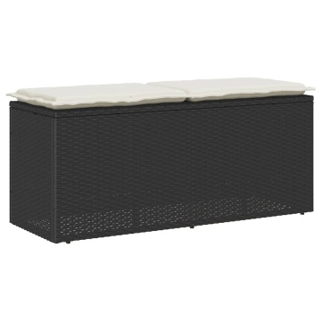 Bancă de grădină cu pernă, negru, 110x50x58 cm, poliratan - Img 1