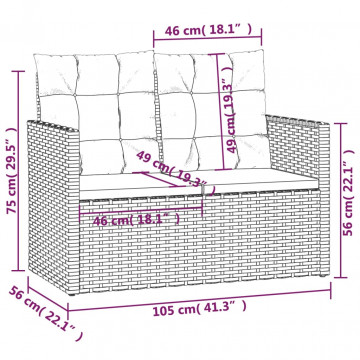 Bancă de grădină cu perne, gri, 105 cm, poliratan - Img 7
