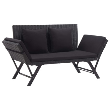 Bancă de grădină cu perne, negru, 176 cm, poliratan - Img 1