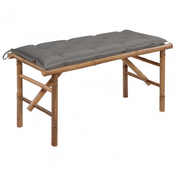 Bancă de grădină pliabilă cu pernă, 118 cm, bambus - Img 1