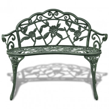 Bancă de grădină, verde, 100 cm, aluminiu turnat - Img 2