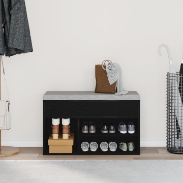 Bancă de hol Negru Stejar 60x30x45 cm Lemn compozit - Img 4