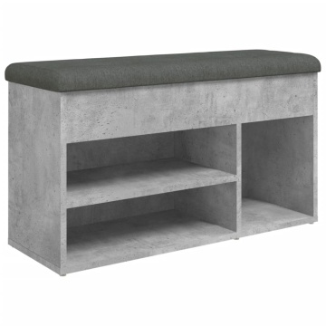 Bancă de pantofi, gri beton, 82x32x45,5 cm, lemn prelucrat - Img 2