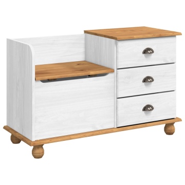 Bancă de stocare pentru hol ASKIM Alb 100x39x62 cm Lemn masiv Pin - Img 2