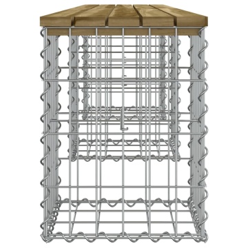 Bancă grădină, design gabion, 203x31x42 cm, lemn pin impregnat - Img 4