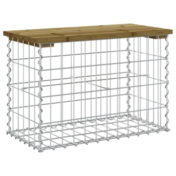 Bancă grădină, design gabion, 63x31,5x42 cm, lemn pin impregnat - Img 2