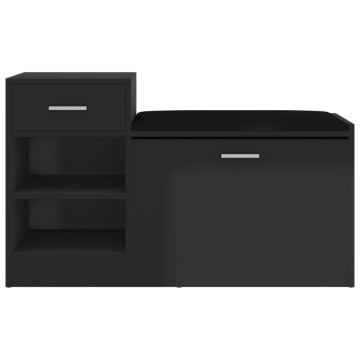 Bancă pantofar negru extralucios, 94,5x31x57 cm, lemn prelucrat - Img 3