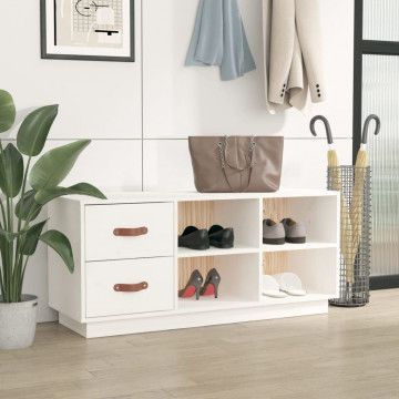Bancă pentru pantofi, alb, 100x34x45 cm, lemn masiv pin - Img 3