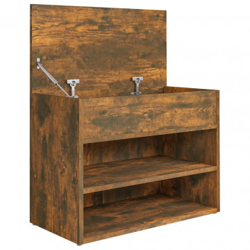 Bancă pentru pantofi stejar fumuriu 60x30x45 cm lemn prelucrat - Img 6