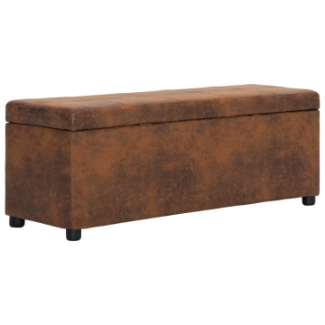 Banchetă cu depozitare, maro, 116 cm, piele întoarsă ecologică - Img 4