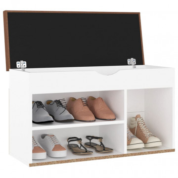 Banchetă pantofar cu pernă, alb, 80x30x47 cm, PAL - Img 3