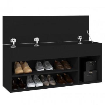 Banchetă pantofar, negru, 105x30x45 cm, PAL - Img 4