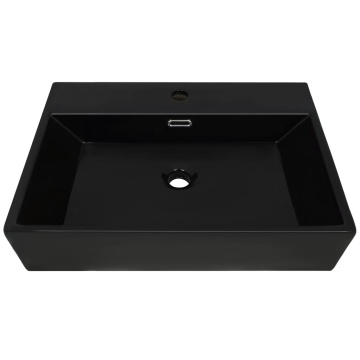 Bazin cu orificiu robinet ceramică, 60,5x42,5x14,5 cm, negru - Img 3