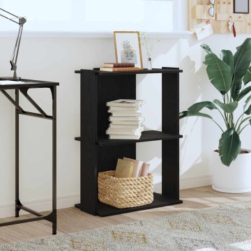 Bibliotecă cu 3 etaje, negru, 60x30x80 cm, lemn de prelucrare - Img 3