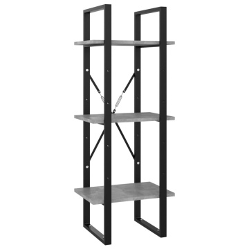 Bibliotecă cu 3 rafturi, gri beton, 40x30x105 cm, PAL - Img 2