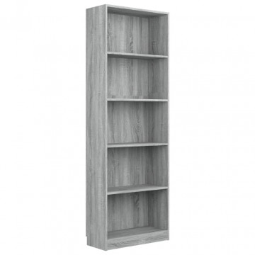Bibliotecă cu 5 niveluri gri sonoma 60x24x175 cm lemn compozit - Img 2