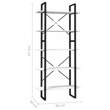 Bibliotecă cu 5 rafturi, alb, 80x30x175 cm, lemn de pin - Img 6