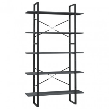 Bibliotecă cu 5 rafturi, gri, 100x30x175 cm, lemn de pin - Img 2