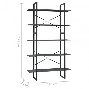Bibliotecă cu 5 rafturi, gri, 100x30x175 cm, lemn de pin - Img 6