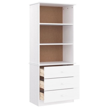 Bibliotecă cu sertare „ALTA”, alb, 60x35x142 cm, lemn masiv pin - Img 4