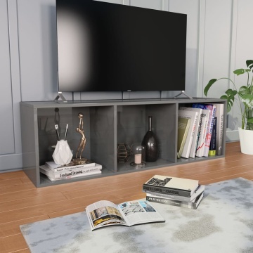 Bibliotecă/Dulap TV gri extralucios 36x30x114 cm lemn prelucrat - Img 5