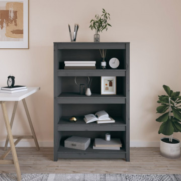 Bibliotecă, gri, 80x35x126 cm, lemn masiv de pin - Img 1