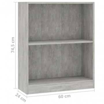 Bibliotecă, gri beton, 60x24x74,5 cm, lemn compozit - Img 6