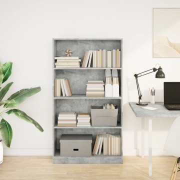 Bibliotecă, gri beton, 80x24x143 cm, lemn prelucrat - Img 3