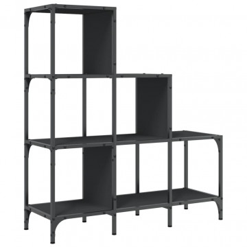Bibliotecă, negru, 92x30x102 cm, lemn prelucrat și metal - Img 6