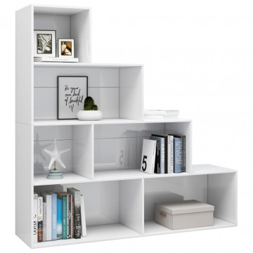 Bibliotecă/Separator cameră alb extralucios 155x24x160 cm PAL - Img 3