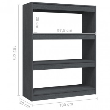 Bibliotecă/Separator cameră, gri, 100x30x103 cm, lemn masiv pin - Img 7