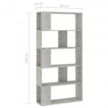 Bibliotecă/Separator cameră, gri beton, 80 x 24 x 159 cm, PAL - Img 6