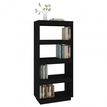 Bibliotecă/Separator cameră negru 60x35x135 cm lemn masiv pin - Img 4