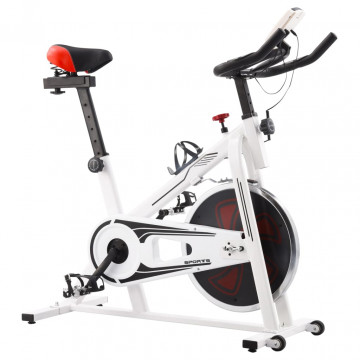 Bicicletă antrenament fitness, cu senzori puls, alb și roșu - Img 2