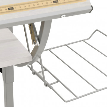 Birou creație alb & gri 110x53x(58-87)cm lemn prelucrat & oțel - Img 5