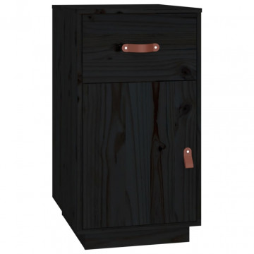 Birou cu dulapuri, negru, 135x50x75 cm, lemn masiv de pin - Img 7