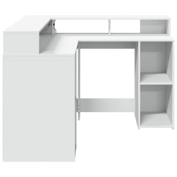 Birou cu lumini LED, alb, 130x130x91 cm, lemn prelucrat - Img 6