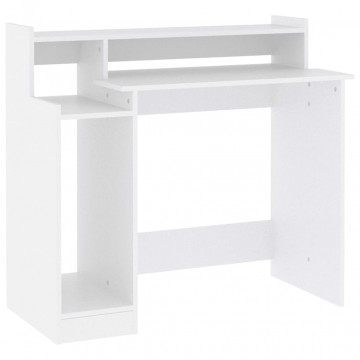 Birou cu lumini LED, alb, 97x90x45 cm lemn compozit - Img 3