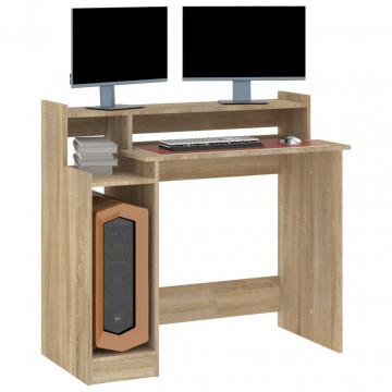 Birou cu lumini LED, stejar sonoma, 97x90x45 cm, lemn compozit - Img 6
