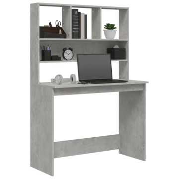 Birou cu rafturi, gri beton, 102x45x148 cm, lemn compozit - Img 4