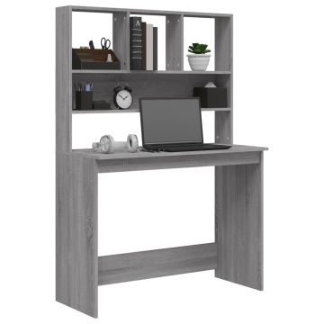 Birou cu rafturi, gri sonoma, 102x45x148 cm, lemn compozit - Img 4