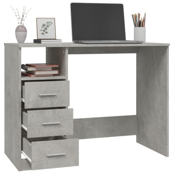 Birou cu sertare, gri beton, 102x50x76 cm, lemn prelucrat - Img 8