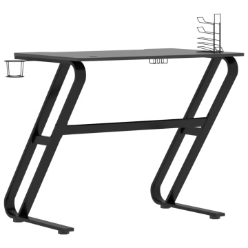 Birou de gaming cu picioare în formă de ZZ, negru, 90x60x75 cm - Img 4