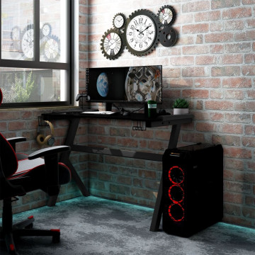 Birou de gaming LED cu picioare în formă de Y negru 90x60x75 cm - Img 1